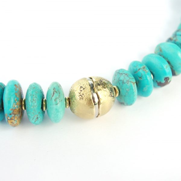 Türkis Collier (Scheiben) mit Goldelementen – Bild 4