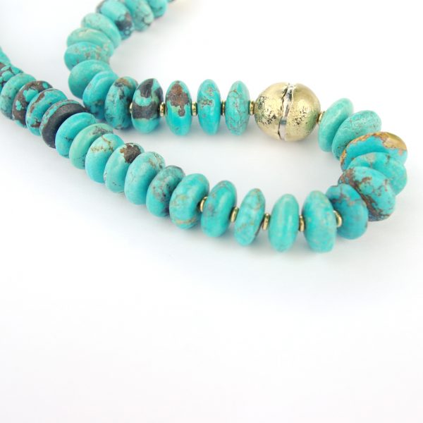 Türkis Collier (Scheiben) mit Goldelementen – Bild 5