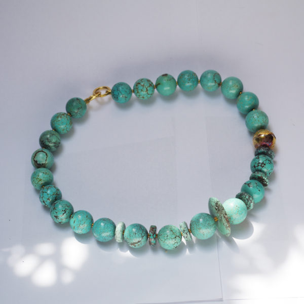 Türkis Collier 2 (Kugeln und Scheiben) mit einem Goldelement – Bild 2